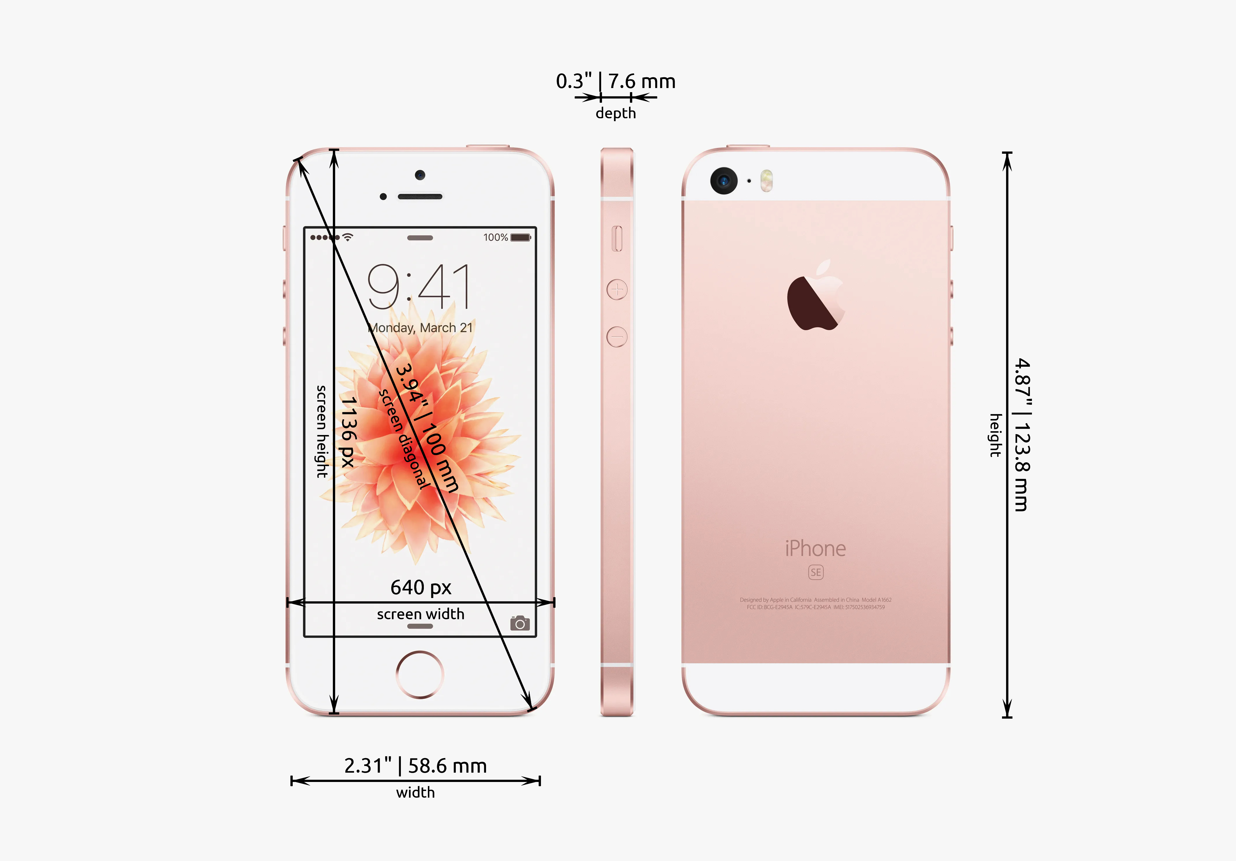 Apple Iphone Se Dimensions Phones Size Chart In Inches And Mm